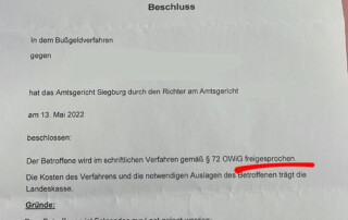 Freispruch Bußgeldverfahren