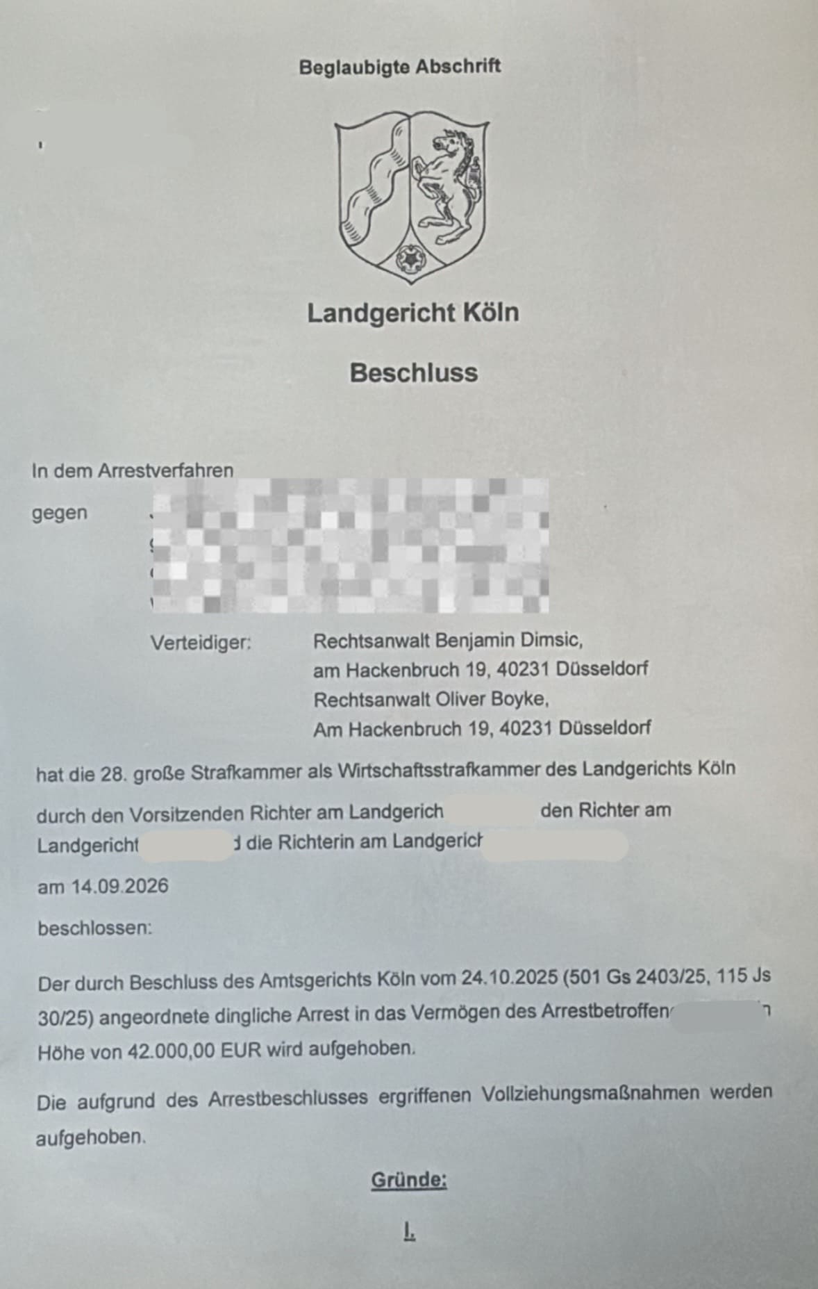 Erfolgreiche Verteidigung gegen Arrestbeschluss