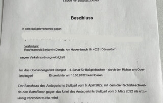 Bußgeld Rechtsbeschwerde erfolgreich Stuttgart