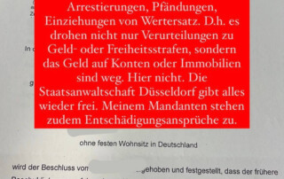 Strafrecht Arrest Pfändung Einziehung Anwalt Düsseldorf