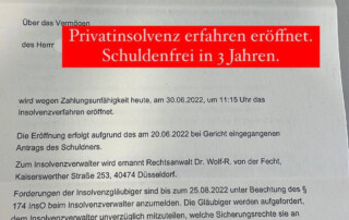 Privatinsolvenz Verbraucherinsolvenz Regelinsolvenz schuldenfrei Rechtsanwalt Düsseldorf Zahlungsunfähigkeit