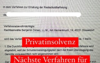 Privatinsolvenz Verbraucherinsolvenz Regelinsolvenz schuldenfrei Rechtsanwalt Düsseldorf