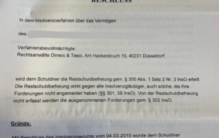 Privatinsolvenz Verbraucherinsolvenz Regelinsolvenz schuldenfrei Rechtsanwalt Düsseldorf